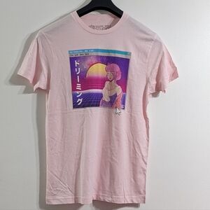 Anime Vaporware Women's Light Pink Short Sleeve Graphic T-shirt, Size Medium
